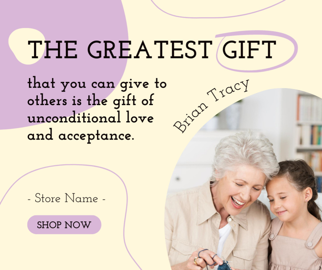 Plantilla de diseño de Citation with Elder Woman with Granddaughter Facebook 