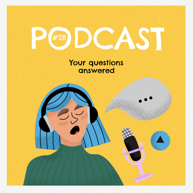 Plantilla de diseño de Podcast Announcement with Girl in Headphones Podcast Cover 