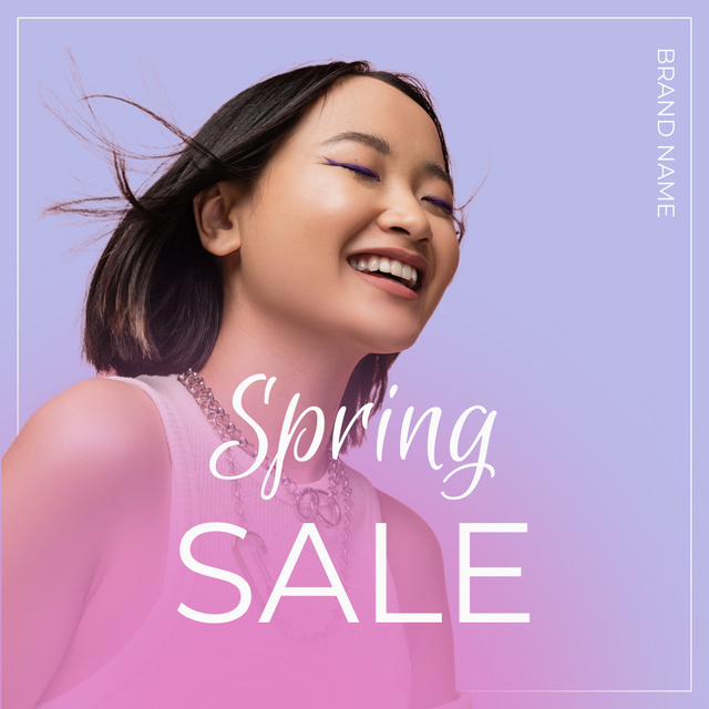 Designvorlage Spring Sale with Smiling Asian Woman für Instagram