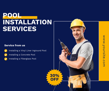 Professional Pool Installation Services With Discount Offer Facebook Design Template
