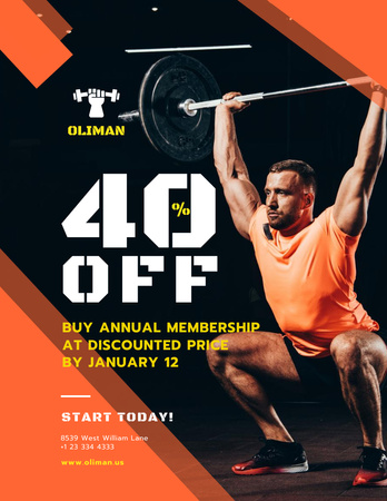 Gym Membership At Discounted Rates With Barbell Poster 8.5x11in Design Template
