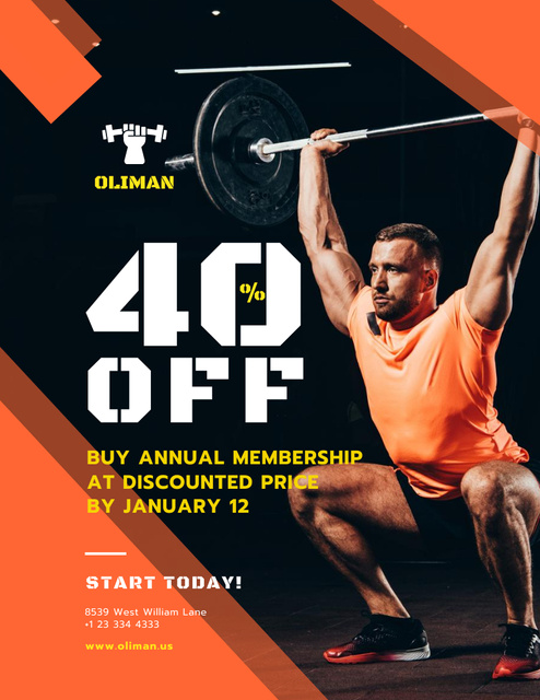 Template di design Gym Membership At Discounted Rates With Barbell Poster 8.5x11in