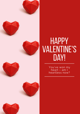 Ontwerpsjabloon van Postcard A5 Vertical van Happy Valentine's Day Greeting with Red Hearts