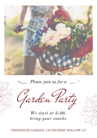 Garden Party Announcement with Romantic Girl Riding Bicycle Flyer A5 Design Template