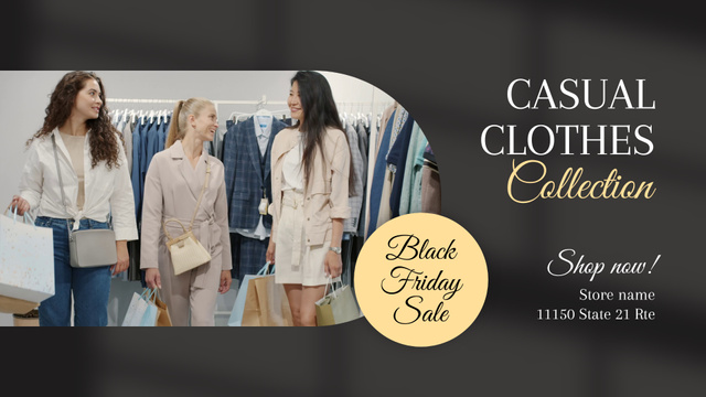 Plantilla de diseño de Offer of Casual Clothes on Black Friday with Women in Store Full HD video 