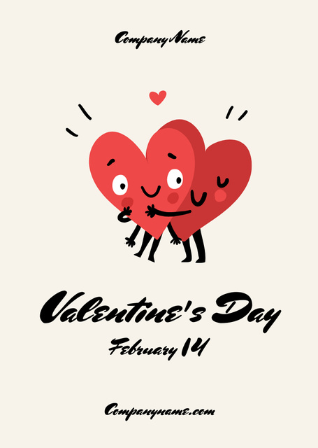 Valentine's Day Announcement with Cute Couple Hearts Postcard A6 Vertical Šablona návrhu