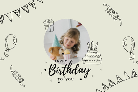 Яскраві святкування дня народження з повітряними кулями ескіз Postcard 4x6in – шаблон для дизайну