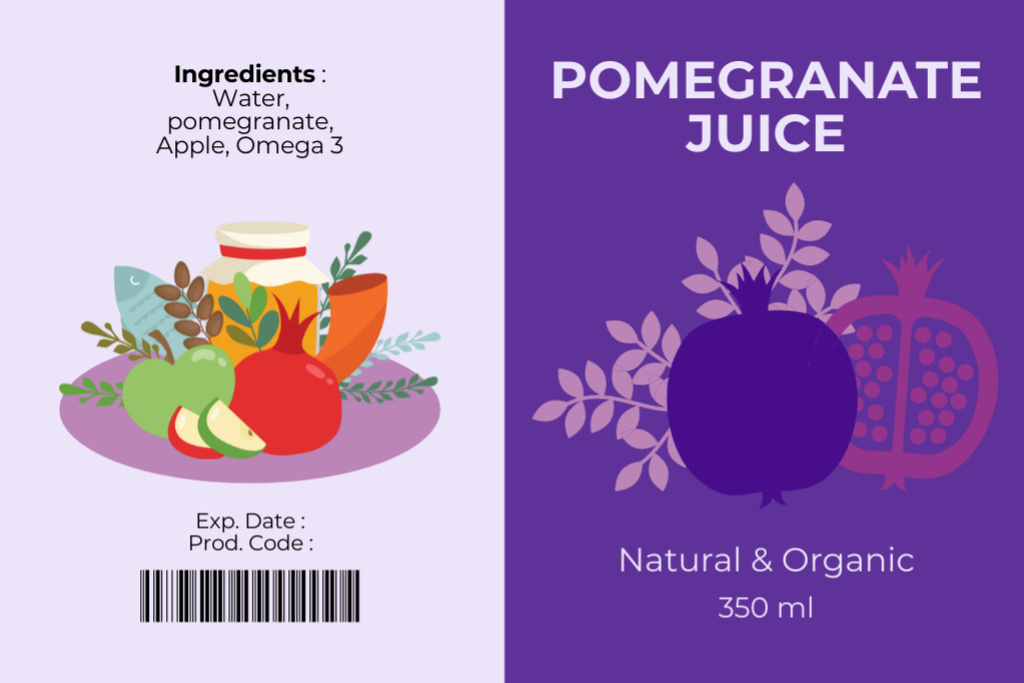 Natural Pomegranate Juice Label Tasarım Şablonu