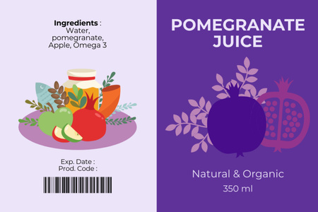 Natural Pomegranate Juice Label Modelo de Design