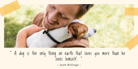Cute Phrase with Owner holding his Dog Twitter Design Template