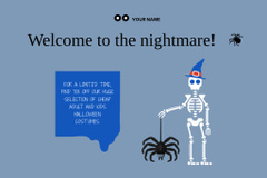 Funny Skeleton with Spider on Halloween in Blue