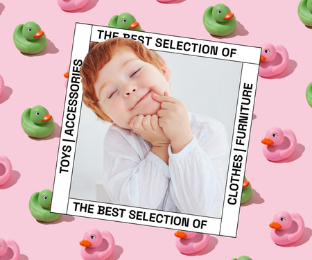 Cute Little Child and Toy Ducks Large Rectangle Design Template