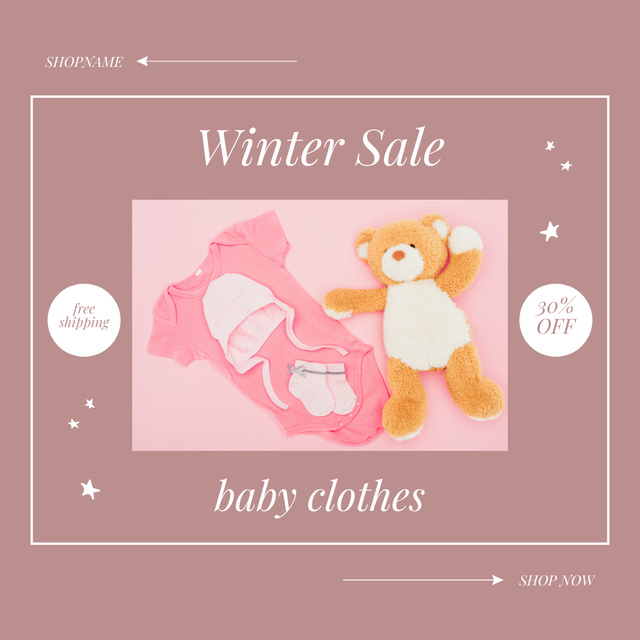 Ontwerpsjabloon van Instagram van Kids Clothing Winter Sale Announcement