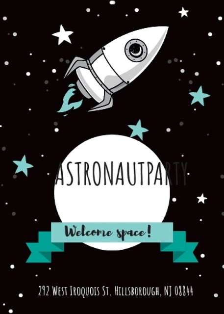 Astronaut party announcement with Rocket in Space Invitation Design Template