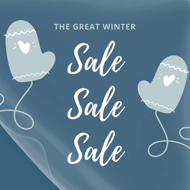 Winter Sale Announcement with Cute Gloves with Hearts Instagramデザインテンプレート