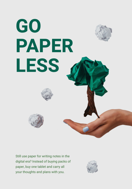 Paper Saving Concept with Hand with Paper Tree Poster 28x40in Design Template