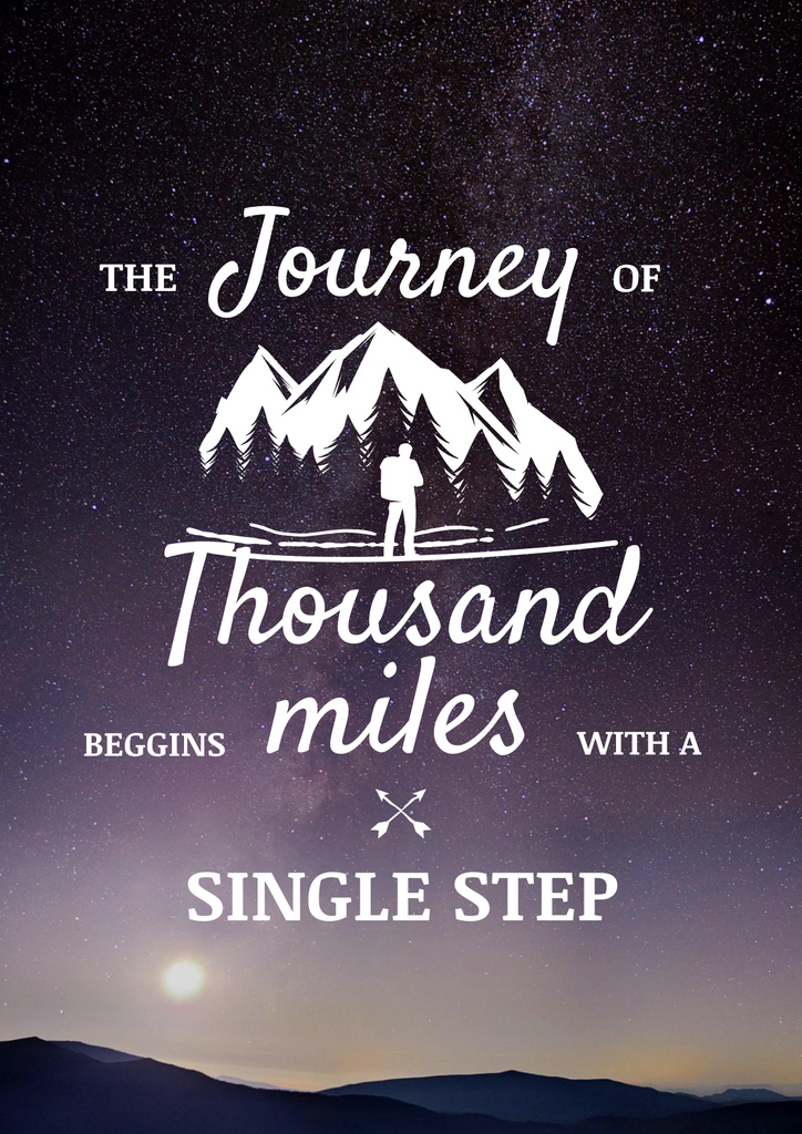 Ontwerpsjabloon van Poster van Journey Inspiration with Traveler in Mountains