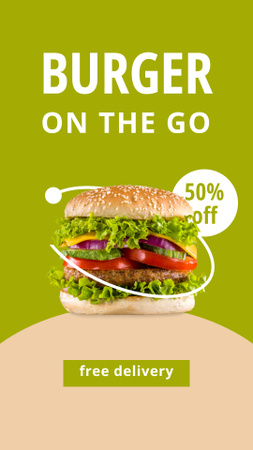 Oferta de desconto no Delicious Burger Instagram Story Modelo de Design
