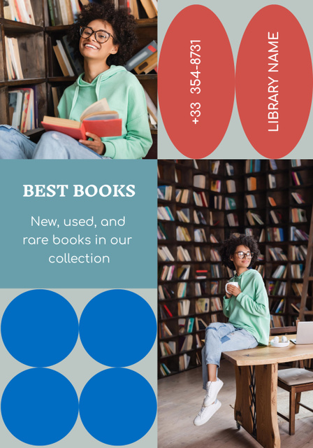 Ad of Best Books with Woman Reading Book Poster 28x40inデザインテンプレート