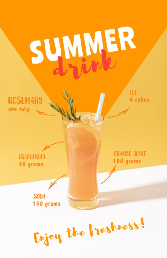 Summer Drink in Glass with Straw Recipe Card – шаблон для дизайну