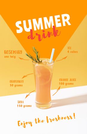 Summer Drink in Glass with Straw Recipe Cardデザインテンプレート