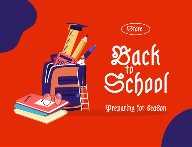 Bright Back to School And Preparing For Season In Red Postcard 4.2x5.5in Tasarım Şablonu