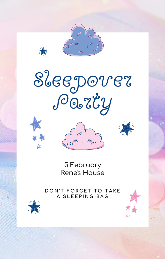 Sleepover Party Announcement with Clouds Invitation 4.6x7.2in Tasarım Şablonu