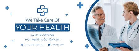 Platilla de diseño Healthcare Services Offer with Two Doctors Facebook cover