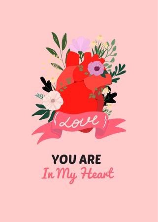 Love Phrase with Heart and Flowers Invitation – шаблон для дизайну