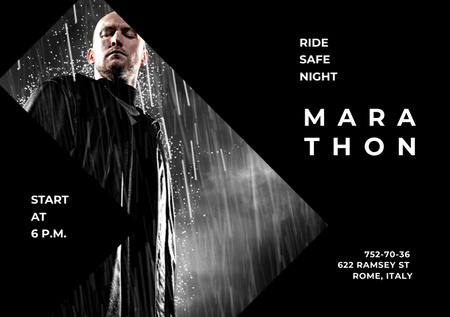 Marathon Movie Ad with Man holding Gun under Rain Flyer A5 Horizontal Design Template