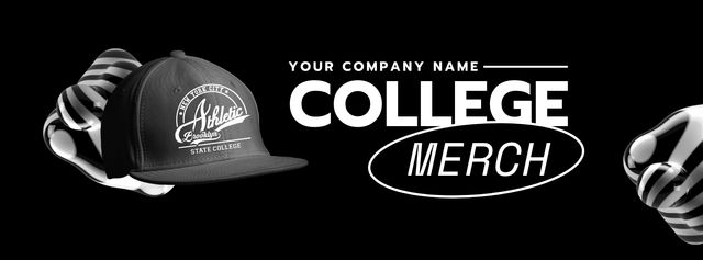 Ontwerpsjabloon van Facebook Video cover van Cool College Branded Cap and Merchandise In Black