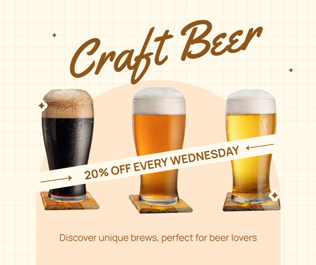 Discount on Craft Beer with Different Flavors Facebook Design Template