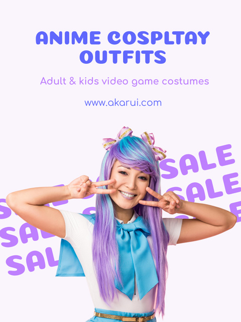 Woman in Anime Cosplay Outfit on Purple Poster 36x48in Design Template