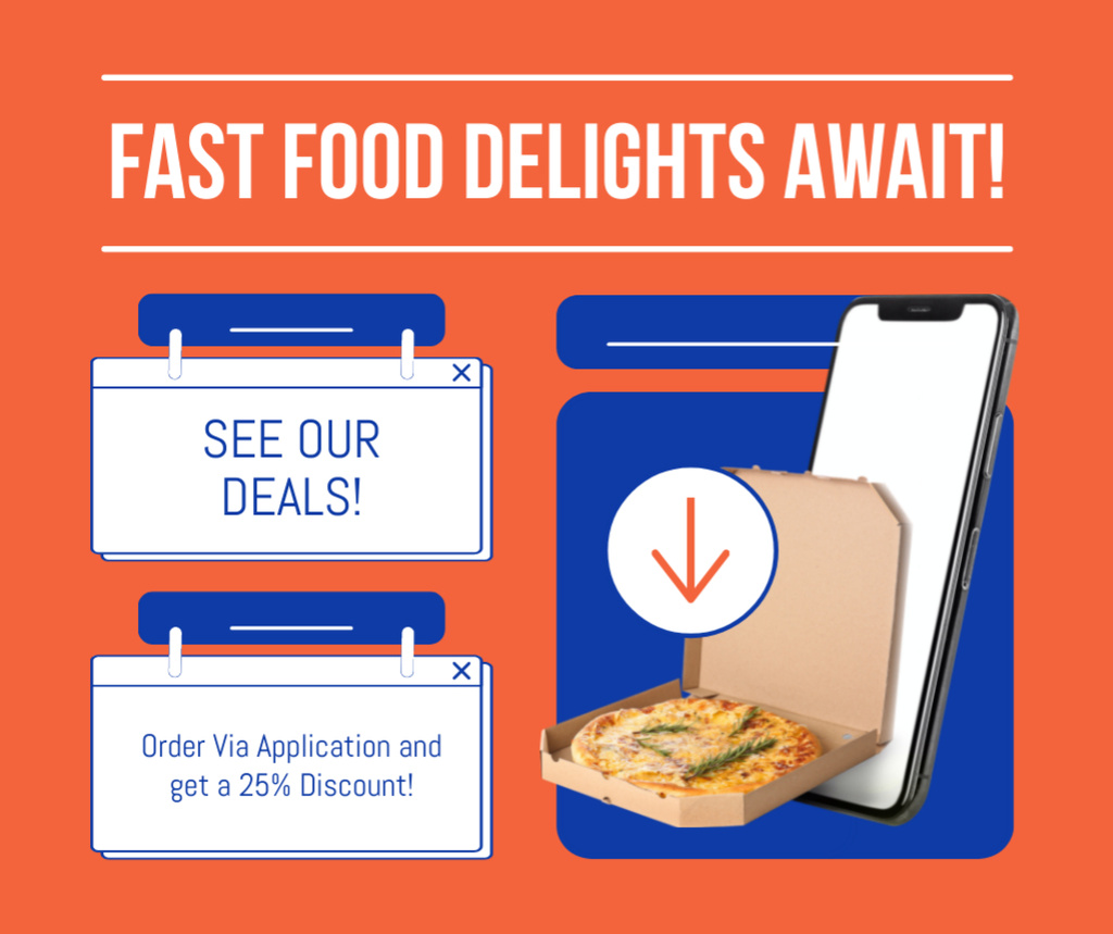 Fast Food Delights Offer with Delicious Pizza Facebook Modelo de Design