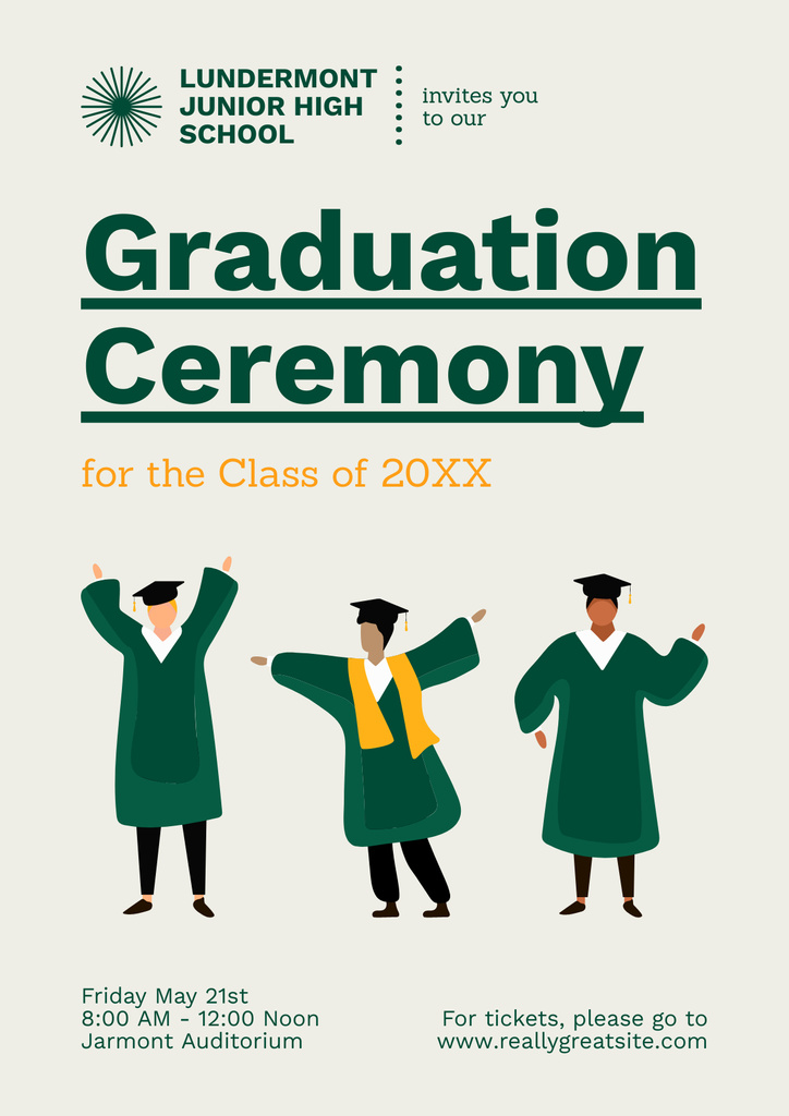 Designvorlage Announcement of Graduation Ceremony with Students in Green für Poster