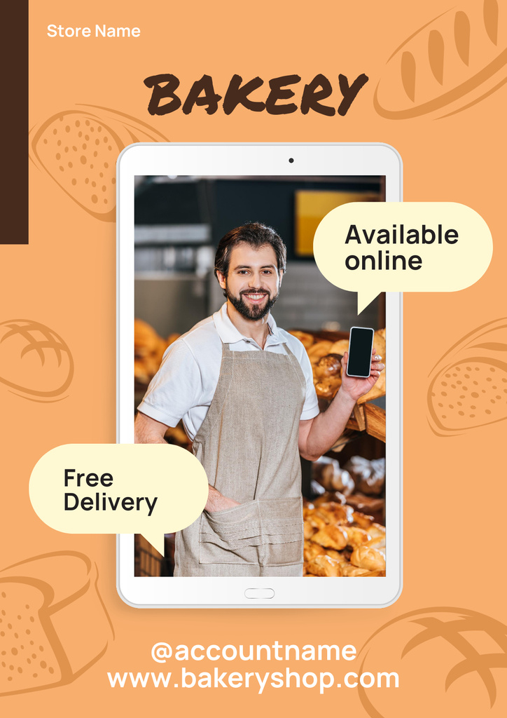 Online Bakery With Free Delivery Oder Poster Πρότυπο σχεδίασης