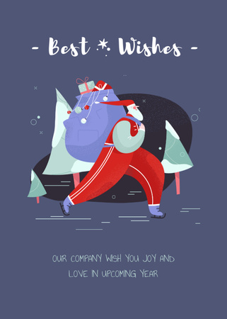 Christmas Wishes From Santa With Gifts Bag Skating Postcard 5x7in Vertical Modelo de Design