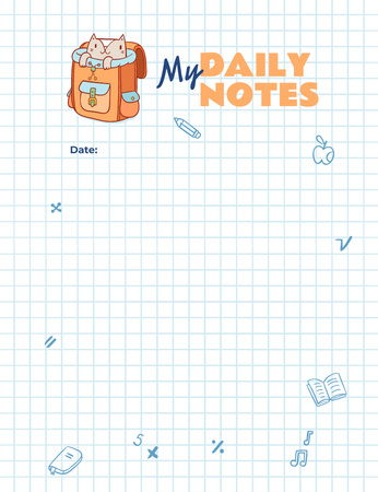 Ontwerpsjabloon van Notepad 107x139mm van Daily Notes Planner with Cat in School Backpack