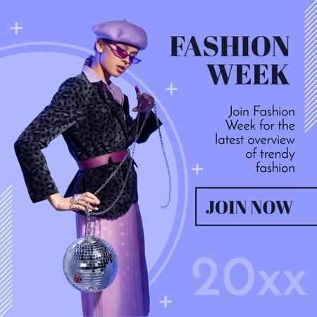 Modèle de visuel Femme fantaisie sur l'événement Fashion Week Violet - Instagram