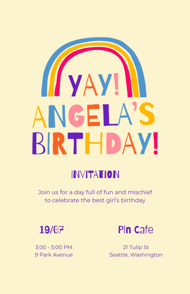 Birthday Party With Bright Rainbow and Text Invitation 5.5x8.5in Design Template