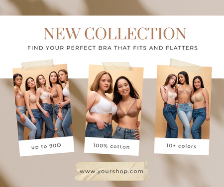 New Collection Ad with Women in Bras and Jeans Facebook Design Template