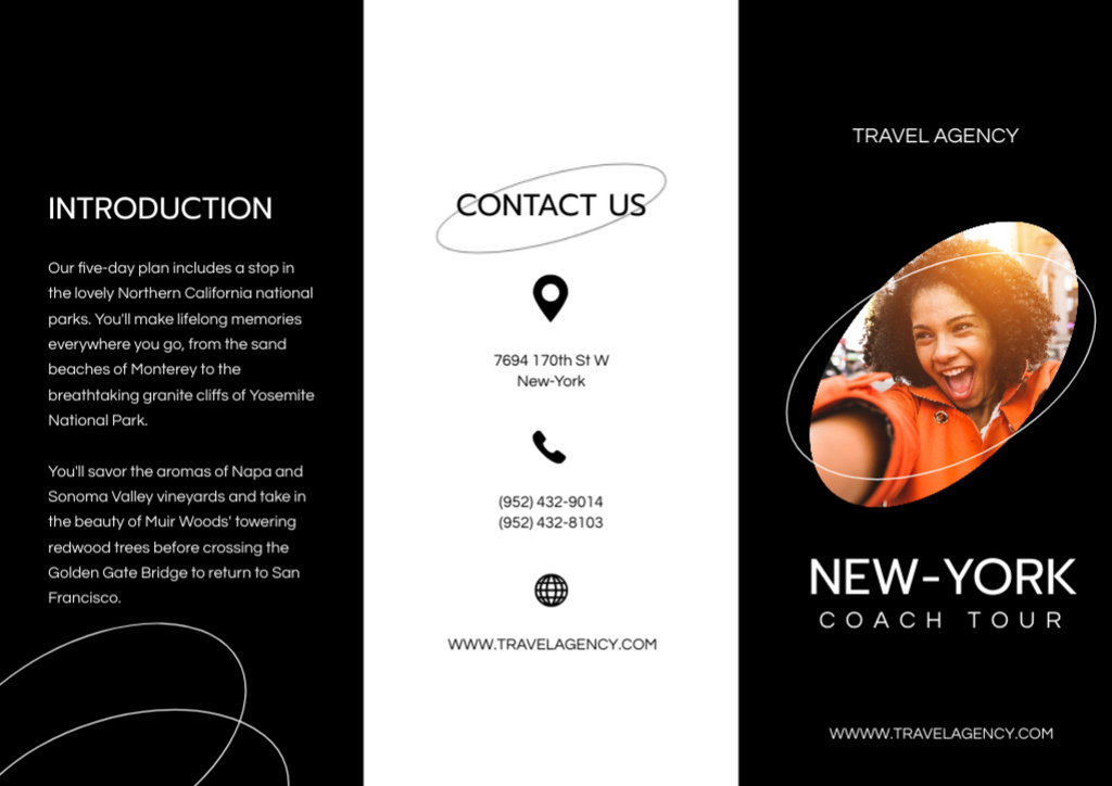 Designvorlage Short-time Coach Tour Promotion In Black für Brochure