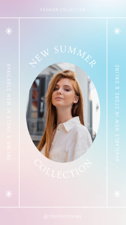New Summer Collection Ad with Woman Posing in City Instagram Story tervezősablon