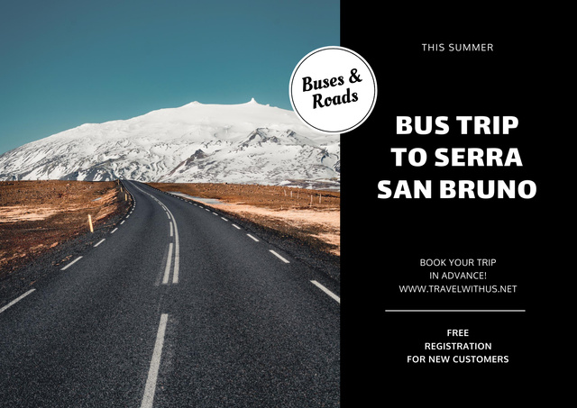 Bus Trip with Scenic Road View Poster A2 Horizontal Design Template