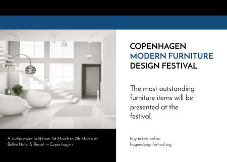 Plantilla de diseño de Anuncio de festival de muebles con interior moderno en blanco Flyer 5x7in Horizontal 