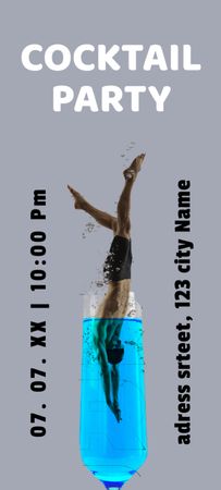 Modèle de visuel annonce de fête avec l'homme plongeant dans le cocktail - Invitation 9.5x21cm