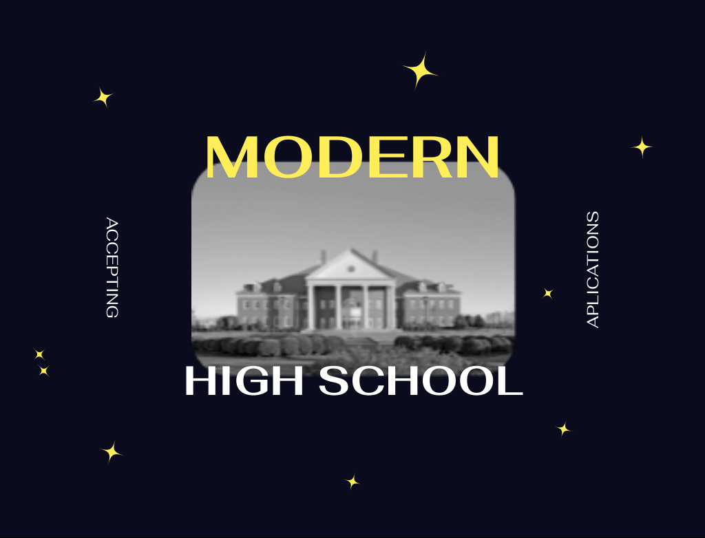 Modèle de visuel Classic High School With Building In Black - Postcard 4.2x5.5in