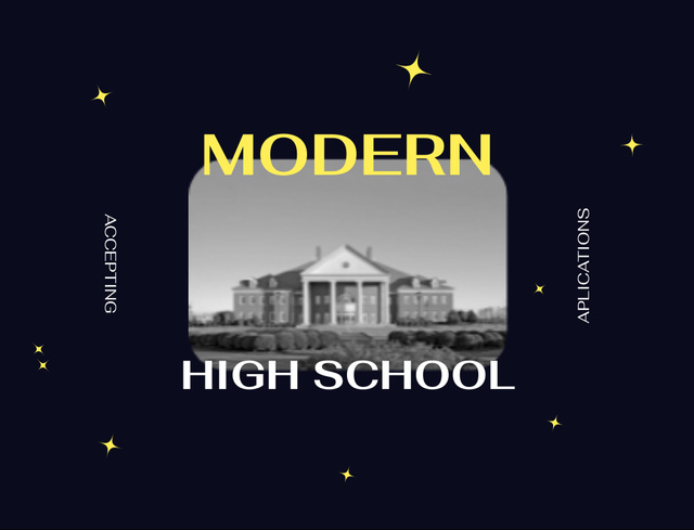 Classic High School With Building In Black Postcard 4.2x5.5in Tasarım Şablonu