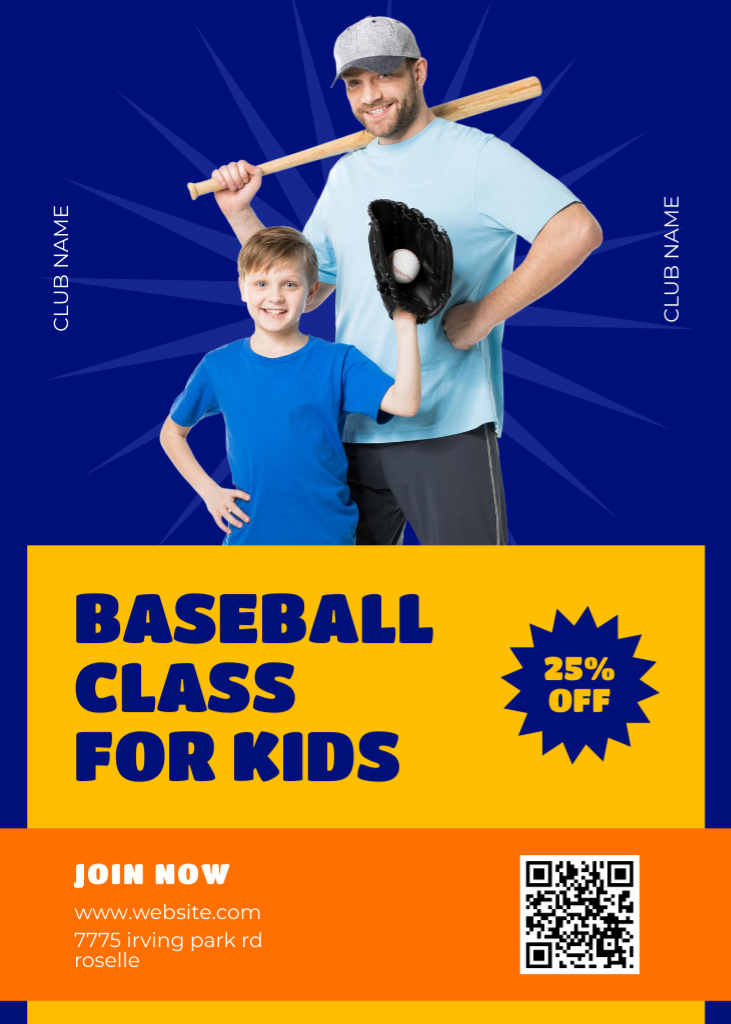 Baseball Coach and Boy on Blue Flayer – шаблон для дизайну