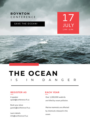 Ecology Conference Announcement with Stormy Sea Waves Flyer A7 Modelo de Design
